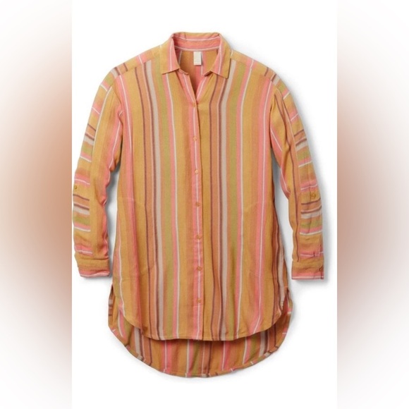 Prana Other - PrAna Womens SzMedium Orange Striped High Low Button Front Shirt Beach Coverup